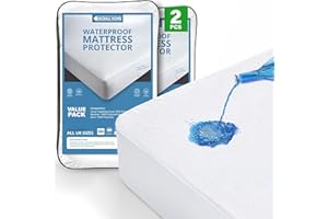 Acrali Home 100% Waterproof Mattress Protector King Size Bed (2 Pack) - Non Noisy, Terry Cotton, Allergy-Free, Extra Deep 40cm Fitted Skirt - Super Absorbent & Machine Washable Cover, White