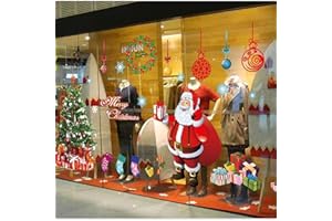 EDOTON Fensterbilder von Weihnachtsmann für Weihnachten Vitrine Dekoration Fensterdeko Set Selbstklebend Abnehmbare PVC Aufkleber Winter Dekoration 4 Stück