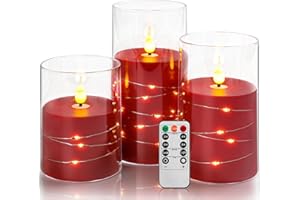Da by Bougie LED rouge, bougie à batterie avec fonction de minuterie de télécommande, avec chaîne lumineuse de ciel étoilé, 10cm, 12.5cm, 15cm 3pcs.