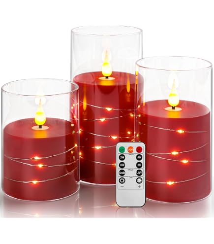 Lot De 3 Bougies LED Vacillantes Justup Avec Télécommande - Effet Flamme Réaliste, Minuterie - Décoration Automne, Halloween, Noël - Orange