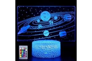 Hoofun Sistema solare 3D luce notturna, lampada a forma di illusione spaziale, 16 colori che cambiano luce notturna LED per la camera dei bambini