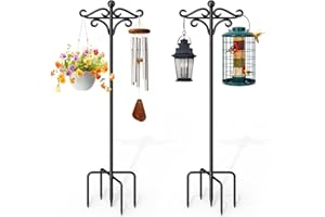 Oleic Lot de 2 crochets de berger de 193 cm avec base à 5 dents, double crochet de berger, réglable et robuste, pour suspendre mangeoire à oiseaux, plante, lanterne en plein air