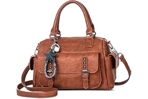 SODOLLEE Bolso Mujer Colgante Exquisito Bolsa de Mano Retro Bolso de Hombro con Asa Superior Cuero PU Señora para Compras Trabajar Desplazarse Amarillo A