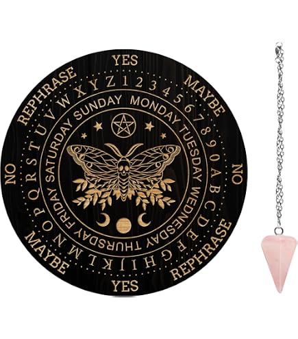 Planche De Divination Pendule étoile En Bois 25 Cm – Avec Collier Pendule En Cristal, Lettres A-Z, Chiffres 0-9 – Kit ésotérique
