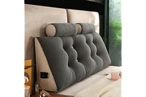 ZF YLYH Keilkissen Lang Rückenkissen für Bett: Bequemes Lesekissen Abnehmbar Sofa Lendenkissen Dreieckiges Hohen Rückenlehne Kissen mit Nackenstützkissen (Dark Gray, 200 * 50 * 20cm)