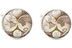 ODETOJOY 1 paire de boutons de manchette classiques pour homme, carte du monde, boutons de manchette pour homme