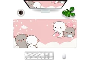 AMRGIK Mauspad mit Katze, XXL, Kawaii-Gaming-Mauspad, Tiermotiv, 88,9 x 39,9 x 0,3 cm, Geschenk für Frauen, rosa Schreibtischzubehör mit personalisiertem Design für Laptop, Computer, PC (Pink Cat -2)