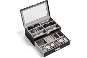 Lifewit Organizador Gafas de Sol, Expositor Gafas, Caja Relojes con Tapa de Cristal, Joyero Hombres para Llaves, Tarjeteros, Anillos, Broches, Regalos Hombre y Mujer, Negro