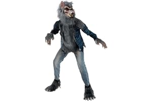 Spooktacular Creations Kostium wilkołaka na Halloween dla dzieci, siwowłosy kostium wilka z maską dla dzieci, chłopców, dziewcząt, Halloween, przebieranie się, odgrywanie ról, impreza cosplay – L