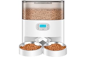 HoneyGuaridan Distributeur Croquettes Chat Automatique 2 Gamelles, 6L Distributeur de Croquettes Programmable avec Minuteur et Enregistrement Vocal 10S, 1 à 6 Repas par Jour - pour Chats et Chiens