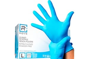 R MOVE 200 Stück Nitril Blau puderfrei, latexfrei, hypoallergen, Handschuhe für Kosmetiker, Tätowierer, medizinische Bereiche, Lebensmittelhandschuhe, Einweghandschuhe (Größe L)