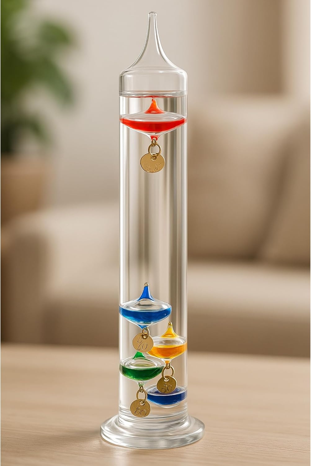 ROCKING GIFTS Termometro Galileo Tubo de Cristal 22 cm, para Exterior o Interior, Analógico, Bolas Flotantes Colores