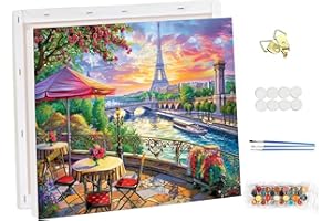 NEWENMO Eiffel Tower Pintar por Numeros Adultos con Marco,Vista de París Pintura por Numeros Set,DIY Flores Paint by Numbers Kits,Kit de Pintura al Óleo para Adultos,para Decoración Hogar 30x40cm