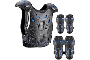 Pellor Upgraded Kids' Motorcycle Armor with Knee Pads Elbow Pads Chest Protector Racing Set of 5, Suit for Motocross Cycling Off-Road Bike Outdoor Sports Chest Protection Armor