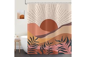 ASDCXZ Boho Style Duschvorhang 120x180 cm, Modern Abstrakt Kunst Sonnenuntergang Blätter Beige Bad Waschbar Duschvorhänge Polyester Textil Wasserdicht Duschvorhang für Badewanne mit 8 Haken
