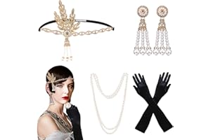 Kitimi 20er Jahre Kostüm Accessoires Damen, 6 Stück Gatsby Accessoires Damen, 1920er Accessoires 20er Jahre Haarschmuck, Lange Handschuhe, Halsketten und Ohrringe, Karneval Kostüm Damen Accessoires