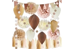 YBwanli geburtstagsdeko beige pastell deko,boho style,gender reveal baby party,hochzeitsdeko vintage,welcome home,geburtstagsdeko frauen junge mann,pompons,wimpelkette,girlande