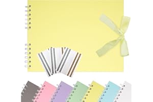 Remowith 21,5 x 15 cm Scrapbook-Album mit Band, Bastelpapier Fotoalbum für Hochzeit und Jubiläum, Familien DIY Fotoalbum mit Eckenaufklebern 40 Seiten Hellgelb