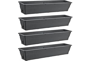 BURI 4 jardineras para balcón de 100 cm, con almacenamiento de agua, antracita, 25 L, resistentes a la intemperie, con inserto, jardineras largas para balcón y jardín, resistentes a la intemperie