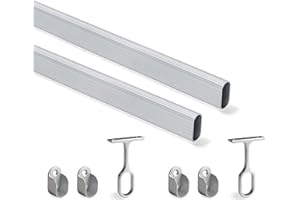 Emuca - Kit di asta appendiabiti ovale da armadio 1150mm e supporti, Anodizzato opaco, Lotto di 2
