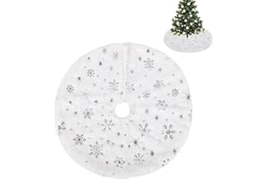 HILEYU Falda de Árbol de Navidad de Piel Sintética Blanca - Cubierta de Base Estrella Plateada para Decoraciones en Casa - 40cm/15.75in