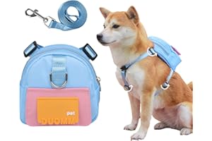 Komate Pet Backpack Harness Cute Adjustable Puppy Saddle Bag Waterproof Pet Self- wearing Zippered Backpack Harness with Leash Set for Small Medium Dogs Outdoor Activities