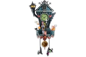 The Bradford Exchange Disney Tim Burton 'The Nightmare Before Christmas' Cuckoo Wall Clock – Plays ‘This is Halloween’ – LED Lighting – Zero Pops Out on the Hour - Quartz Movement - 21 Inches