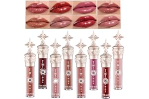 Pakivs 8 Pièces Miroir Brillant à Lèvres Ensemble Verre à Lèvres Dense Hydratant Matière Lèvre Glaçure Rouge à Lèvres étoile Bâton Conception pour les femmes