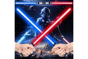 Atuoxing 2PCS Espada Laser, 2-en-1 Sable Láser con 7 Colores y Efectos de Sonido, Sable de Luz Telescópica, Juguete Espada Láser para Niños y Adultos