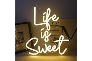 Horseneon Life Is Sweet Neon Cartel Blanco Cálido LED Cartel para Decoración de Pared Letras Neón USB Power Led Letras Pared para Dormitorio, Fiesta, Boda Boda Decoración Pared Regalos