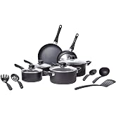 Amazon Basics 15-Piece Ceramic Nonstick Cookware Set, Pots, Pans and Utensils, Black
