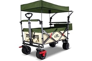 ‎TMZ TMZ Faltbar Bollerwagen mit Dach, Klappbar Handwagen für Kinder, Patentiert 360° Dreh-Räder Gartenwagen, Breite AutoReifen Klappwagen, Doppelfuß-Bremsen Transportwagen, Strandwagen, 102 L, 120kg