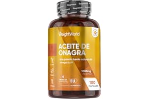 WEIGHTWORLD Perlas de Aceite de Onagra 1000mg - 180 Cápsulas, Fuente Natural de Omega 6 y 9 - El Ácido Linolénico Contribuye a Mantener Niveles Normales de Colesterol en Sangre (EFSA) - Prensadas en Frío, Vegano