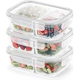 Mapille 3 Pieces Airtight Glass Tupper,1050 ml Food Grade Bento Boxes, with 2 Compartments and Lid, Airtight Glass Containers