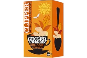 CLIPPER NATURAL, FAIR & DELICIOUS Clipper Organic Restoring Roots Ginger & Turmeric Tea Bags | 20 Tea Infusions in Envelopes | Caffeine Free Teabags | Fairtrade Herbal Tea Bags | Natural, Unbleached Plant-Based & Biodegradable Sachets