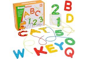 XINNIAN Jouet de laçage de Alphabet Numéro Lettres,Montessori Jouet de laçage en Bois,Jeux Numéro Alphabet à Lacets,Jeux éducatif pour Apprendre Anglais en Bois,Cadeaux pour Enfants de 3,4, 5, 6 Ans