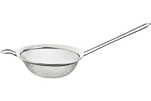 FACKELMANN Food & More Colador de Cocina Acero Inoxidable, Malla Fina, Colador de Tamiz, Borde Plano 10 Cm, Mango Acero Inoxidable, Color Inox, 25x10x4 cm, 1 ud.