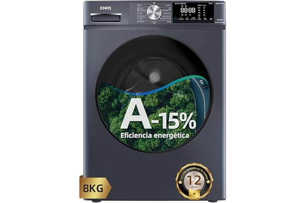 CHiQ Lave-linge CFL80-14586IM3XA, Chargement frontal 8 kg,Space Pro,Moteur Inverter stable, 1400 tr/min, Programme intelligent à IA, Fonction vapeur, Lavage rapide 15 minutes, 15 cycles lavage, Gris