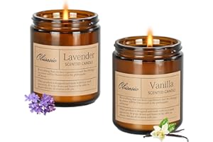 Obisesio Candele 2 Pack, Candele per la casa profumata, Aromaterapia Candela Set regalo per le donne Cera di soia Lunga durata Ambra Jar Candeles regalo per Madre San Valentino (Vaniglia e Lavanda)