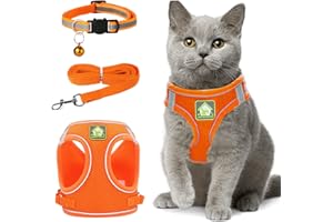 Zhenle Katzengeschirr Ausbruchsicher mit Katzenleine,Verstellbar Reflektierend Katzen Geschirr Set mit Leine,Orange Katzen Geschirrset Enthalten Halsbänder Leine und Brustgeschirr (XS)