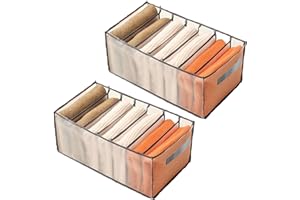 AMZJIMTOP 2 Pcs Drawer Organiser - Wardrobe Storage Organiser, 7 Grids Extra Large Foldable Wardrobe Clothes Organiser Drawer Dividers, Washable Clothes Storage Boxes for Jeans, Sweaters, Leggings, Sheets