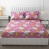 YAZLYN COLLECTION King Size Floral Design Microfiber Bed Sheet for Double Bed with 2 Pillow Covers | Wrinkle-Free and Hypoall