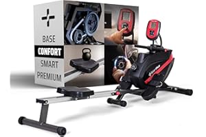 SportPlus Rameur pour la Maison Pliable - Conçu en Allemagne - Système de freinage magnétique Silencieux - 8 Niveaux de résistance, Masse d'inertie de 8 kg - Capacité Maximale 150KG