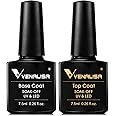 VENALISA 2pcs No Wipe Gel Top Coat and Base Coat Kit, Soak Off LED Clear Gel Base Top Gel Glossy Shine Finish Long Lasting Gel Polish Base and Top Coat Gel Set
