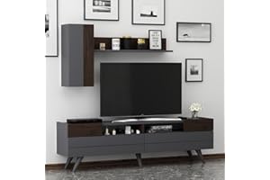 HOMIDEA MOON Set soggiorno - Parete Attrezzata - Mobile TV Porta con 2 Armadietti per Salotto con mensola in moderno design (Antracite/Noce)