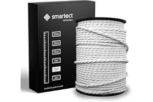 smartect Cavo Elettrico Tessile intrecciato Bianco, 3 Metri Filo Elettrico Vintage, Tripolare (3 x 0.75mm²) Cavo Elettrico Rivestito in Tessuto per Fai da Te