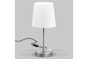 B.K.Licht - Lámpara de mesa LED con pantalla de tela, E14, con interruptor de cable, 25W, lampara de mesa, lamparas de mesita de noche, lampara mesita, lampara lectura, lampara escritorio, blanco