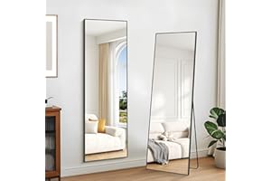 KOCUUY Rectangle Full Length Mirror, 147 x 44 cm Wall Mirrors, Free Standing Mirror Full Body with Aluminum Alloy Frame, Suitable for Bedrooms, Hallway or Cloakroom, Black