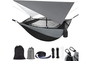 BEACON PET Hamac de camping pour 2 personnes avec filet, tente, sangles d'arbre, robuste, étanche, léger, en nylon pour randonnée, voyage, plage, survie, jardin