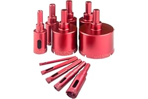 PBMLGO 11 Pcs Tile Hole Cutter Set Diamond Drill Bit for Porcelain Tile, Brazing Core Hole Saw Set 6mm - 50mm Hollow Core Drill Bits Cutter for Glass, Porcelain, Ceramic, Granite Stone